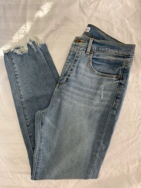 LOFT Light Blue High Waist Skinny Jeans with Frayed Hem